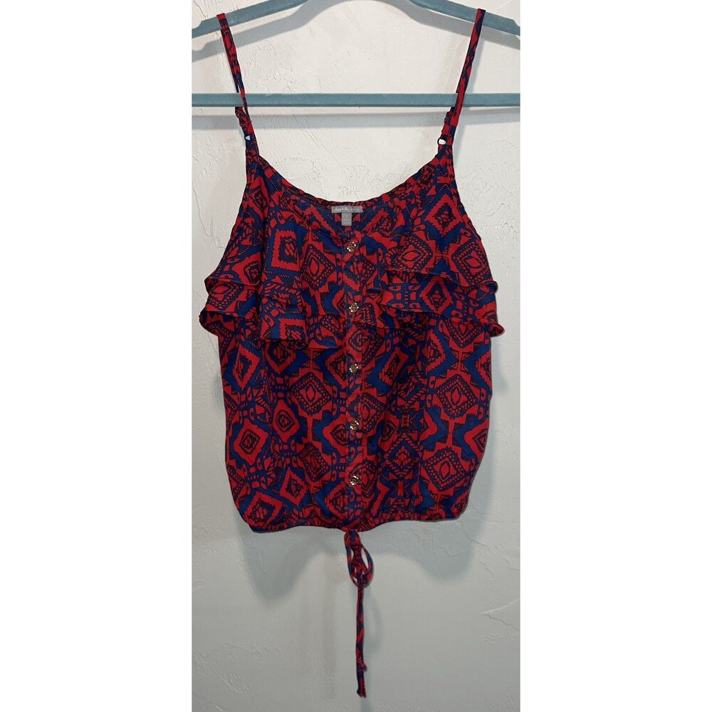 Charlotte Russe Red Blue Tribal Print Cami Ruffle Tie Front Tank Top Juniors S